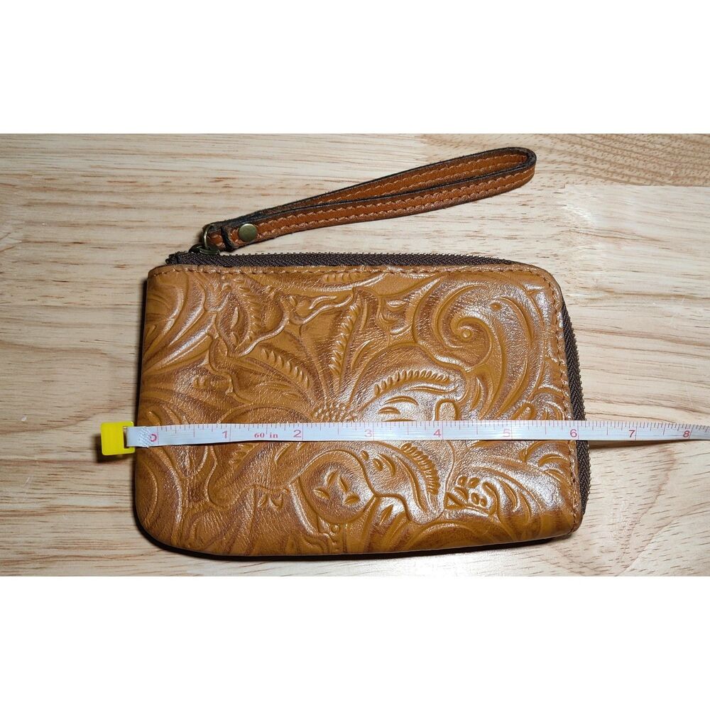 Patricia Nash St. Croce Zip Pouch Wallet Wristlet Tooled Leather Florence Brown - Picture 10 of 11